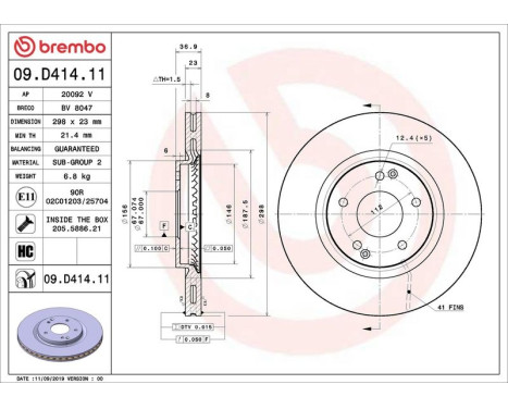 Brake Disc COATED DISC LINE 09.D414.11 Brembo, Image 2