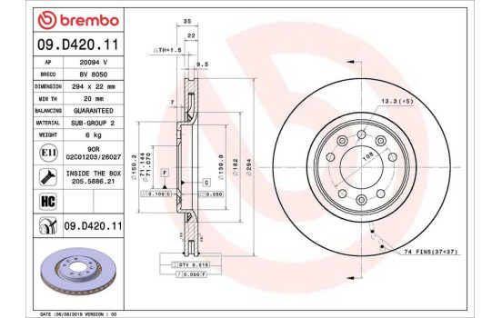 Brake Disc COATED DISC LINE 09.D420.11 Brembo, Image 2