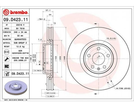 Brake Disc COATED DISC LINE 09.D423.11 Brembo