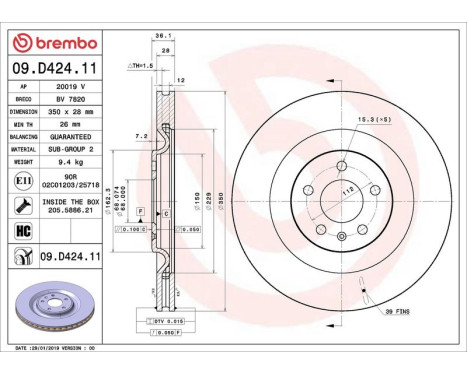Brake Disc COATED DISC LINE 09.D424.11 Brembo, Image 2