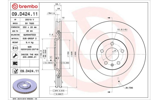 Brake Disc COATED DISC LINE 09.D424.11 Brembo