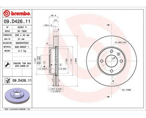 Brake Disc COATED DISC LINE 09.D426.11 Brembo