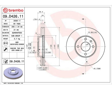 Brake Disc COATED DISC LINE 09.D426.11 Brembo, Image 2