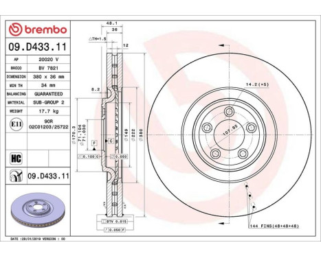 Brake Disc COATED DISC LINE 09.D433.11 Brembo, Image 2