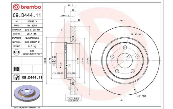 Brake Disc COATED DISC LINE 09.D444.11 Brembo