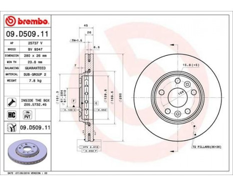 Brake Disc COATED DISC LINE 09.D509.11 Brembo, Image 2