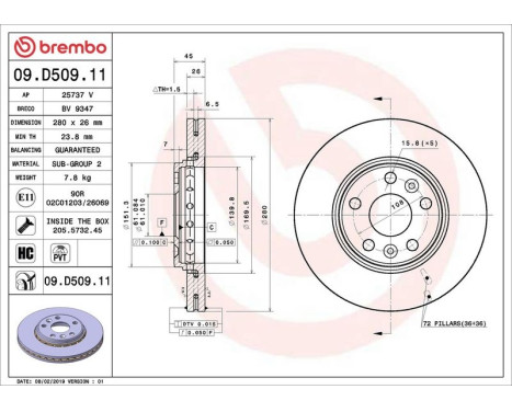 Brake Disc COATED DISC LINE 09.D509.11 Brembo, Image 2