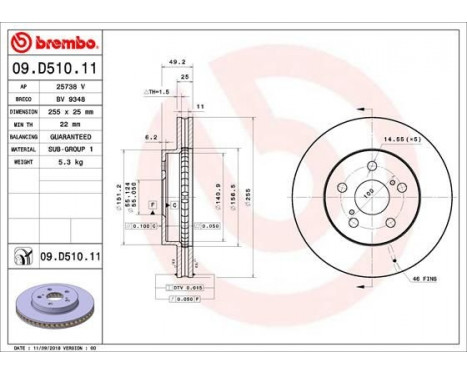 Brake Disc COATED DISC LINE 09.D510.11 Brembo