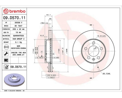 Brake Disc COATED DISC LINE 09.D570.11 Brembo, Image 2