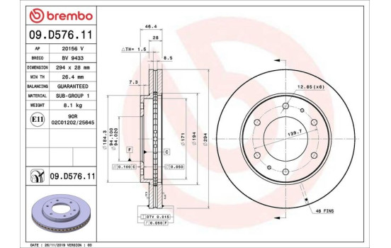 Brake Disc COATED DISC LINE 09.D576.11 Brembo, Image 2