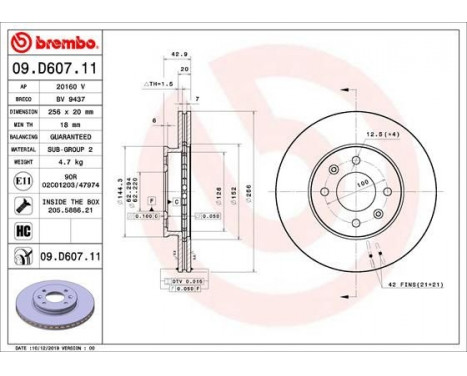 Brake Disc COATED DISC LINE 09.D607.11 Brembo