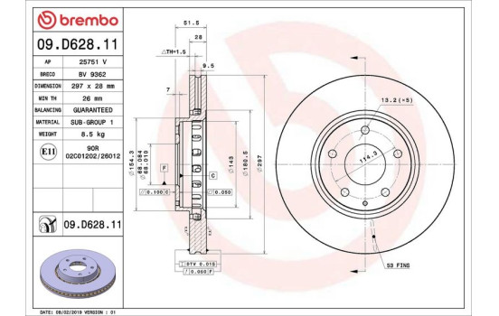 Brake Disc COATED DISC LINE 09.D628.11 Brembo