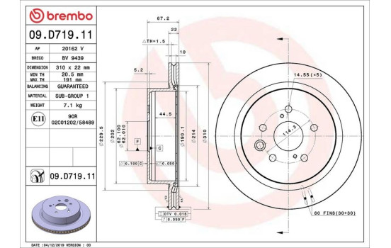 Brake Disc COATED DISC LINE 09.D719.11 Brembo