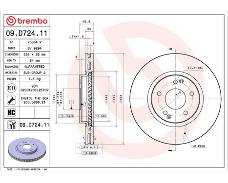 Brake Disc COATED DISC LINE 09.D724.11 Brembo