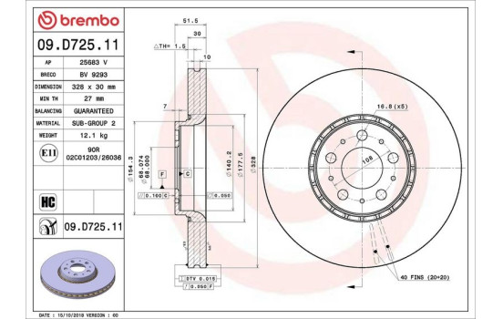 Brake Disc COATED DISC LINE 09.D725.11 Brembo