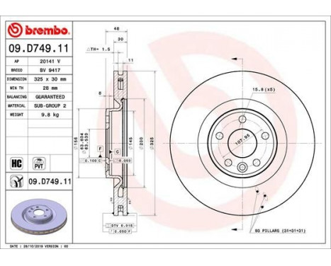 Brake Disc COATED DISC LINE 09.D749.11 Brembo