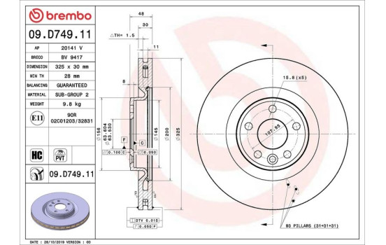 Brake Disc COATED DISC LINE 09.D749.11 Brembo