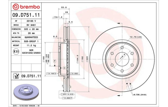 Brake Disc COATED DISC LINE 09.D751.11 Brembo