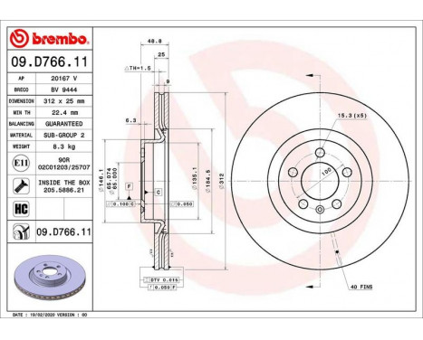 Brake Disc COATED DISC LINE 09.D766.11 Brembo, Image 2