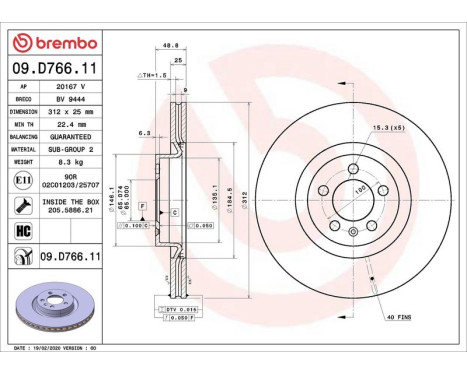 Brake Disc COATED DISC LINE 09.D766.11 Brembo, Image 2