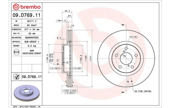 Brake Disc COATED DISC LINE 09.D769.11 Brembo, Image 2