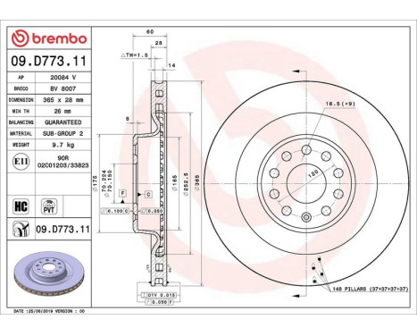 Brake Disc COATED DISC LINE 09.D773.11 Brembo, Image 2