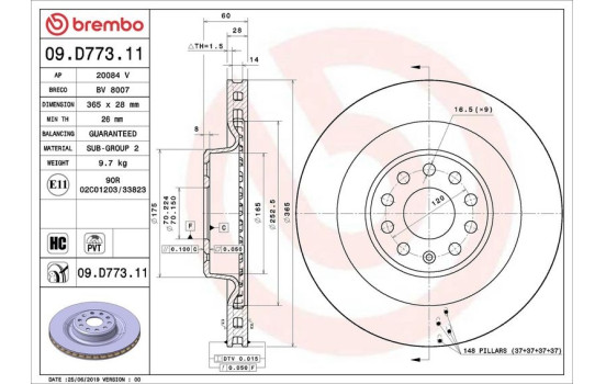 Brake Disc COATED DISC LINE 09.D773.11 Brembo