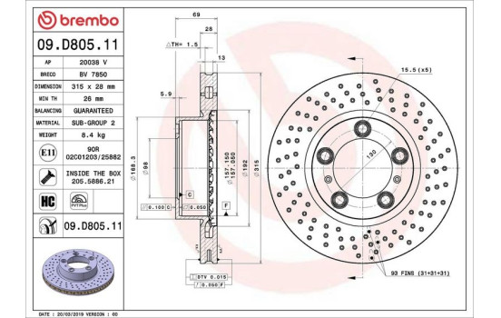 Brake Disc COATED DISC LINE 09.D805.11 Brembo