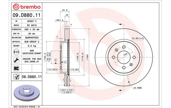 Brake Disc COATED DISC LINE 09.D880.11 Brembo, Image 2
