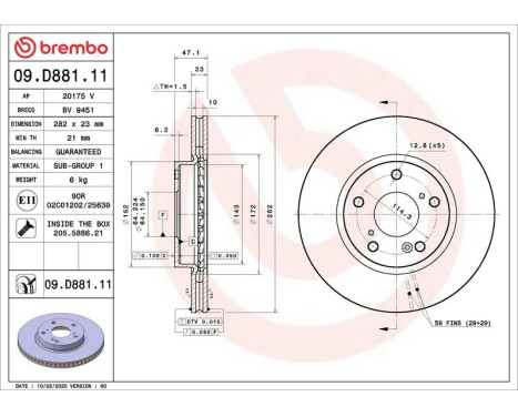 Brake Disc COATED DISC LINE 09.D881.11 Brembo, Image 2