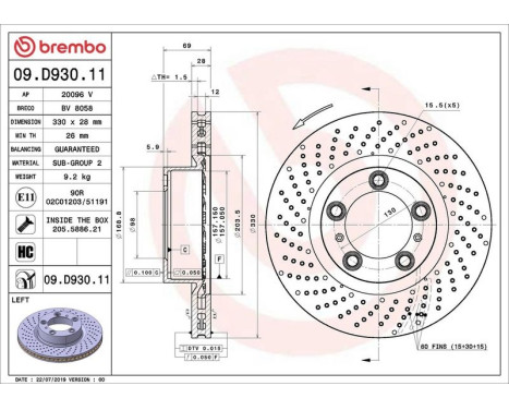 Brake Disc COATED DISC LINE 09.D930.11 Brembo