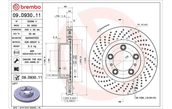 Brake Disc COATED DISC LINE 09.D930.11 Brembo