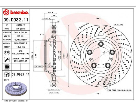 Brake Disc COATED DISC LINE 09.D932.11 Brembo