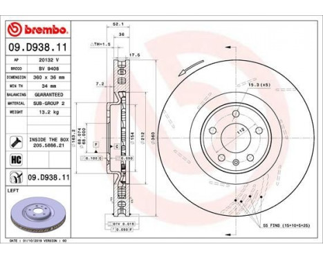 Brake Disc COATED DISC LINE 09.D938.11 Brembo