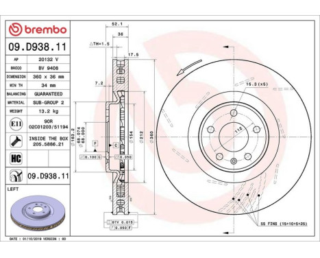 Brake Disc COATED DISC LINE 09.D938.11 Brembo, Image 2
