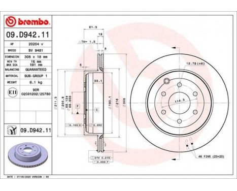 Brake Disc COATED DISC LINE 09.D942.11 Brembo