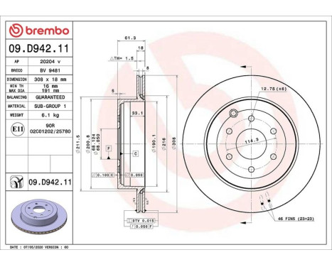 Brake Disc COATED DISC LINE 09.D942.11 Brembo, Image 2