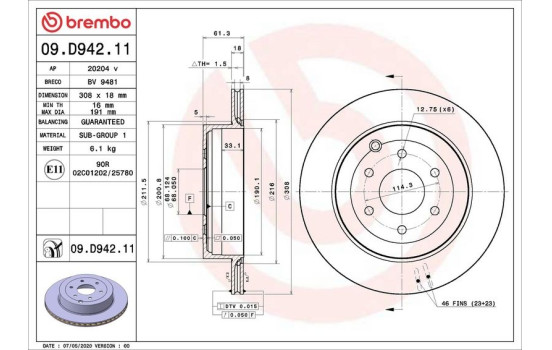 Brake Disc COATED DISC LINE 09.D942.11 Brembo, Image 2