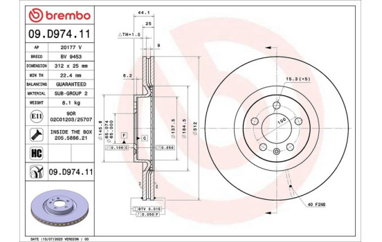Brake Disc COATED DISC LINE 09.D974.11 Brembo