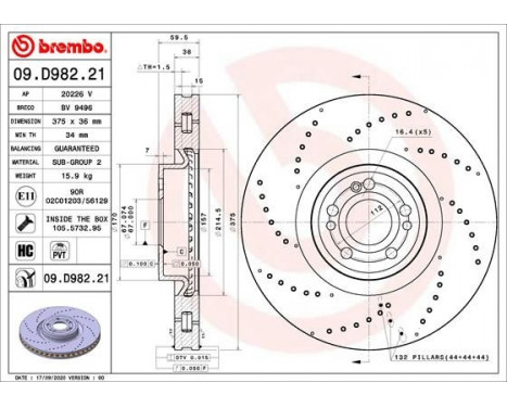 Brake Disc COATED DISC LINE 09.D982.21 Brembo