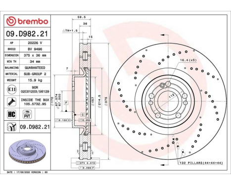 Brake Disc COATED DISC LINE 09.D982.21 Brembo