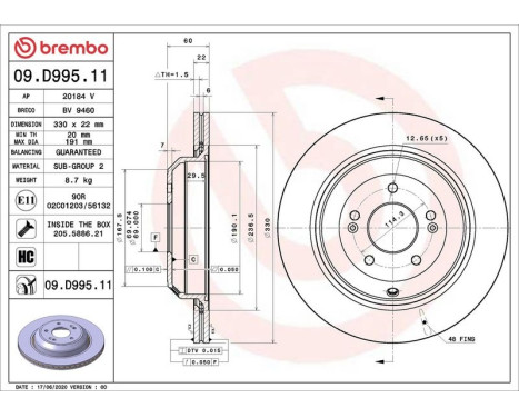 Brake Disc COATED DISC LINE 09.D995.11 Brembo, Image 2