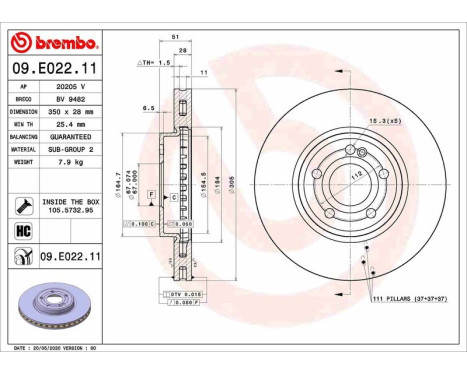 Brake Disc COATED DISC LINE 09.E022.11 Brembo