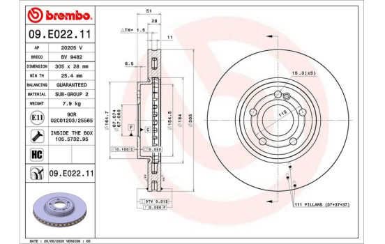Brake Disc COATED DISC LINE 09.E022.11 Brembo, Image 2