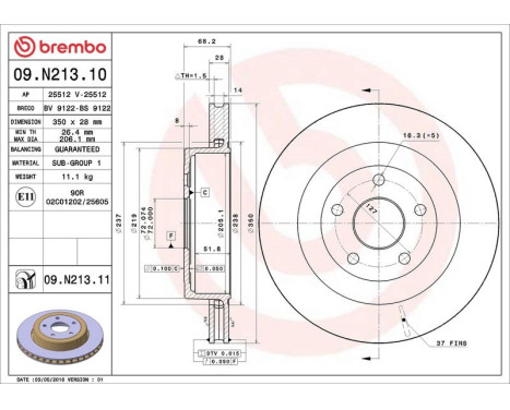 Brake Disc COATED DISC LINE 09.N213.11 Brembo, Image 3