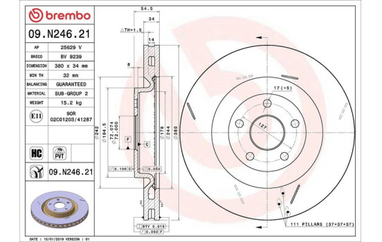 Brake Disc COATED DISC LINE 09.N246.21 Brembo, Image 2