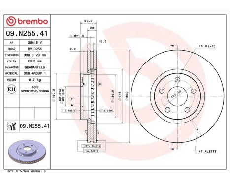 Brake Disc COATED DISC LINE 09.N255.41 Brembo, Image 2