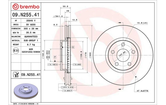 Brake Disc COATED DISC LINE 09.N255.41 Brembo