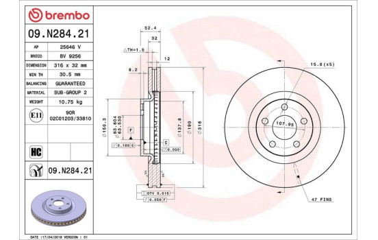Brake Disc COATED DISC LINE 09.N284.21 Brembo