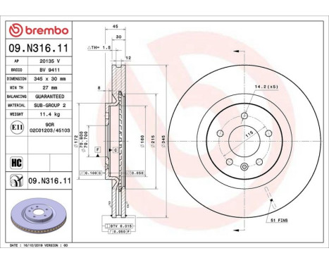 Brake Disc COATED DISC LINE 09.N316.11 Brembo, Image 2